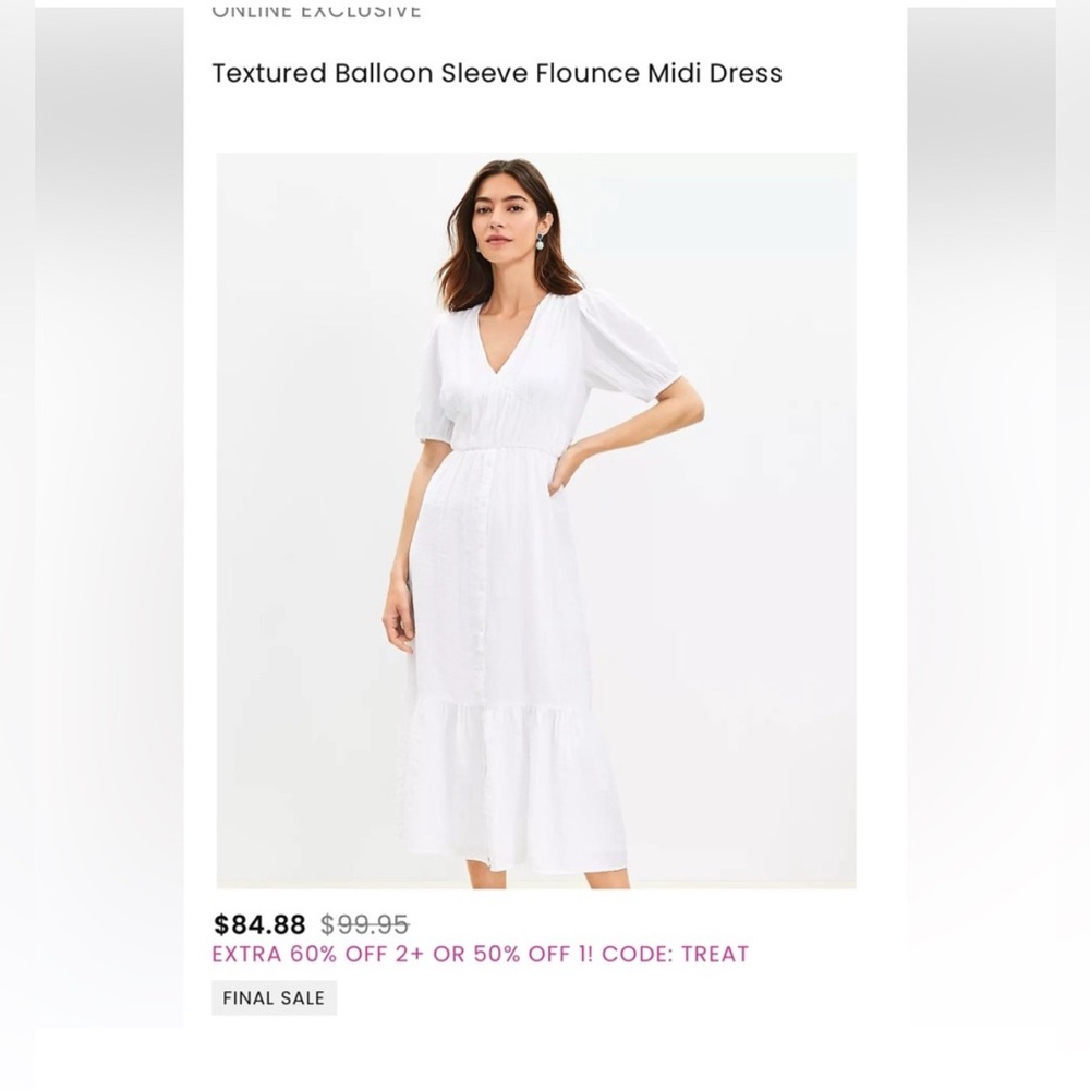 White Midi Dress with Puff Sleeves (New with tag)